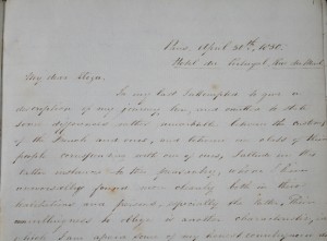 On the first page of the letters, Richard talks about the differences in customs between the English and the French. You can see how neat the handwriting is but the ink is faded which makes it difficult to read.